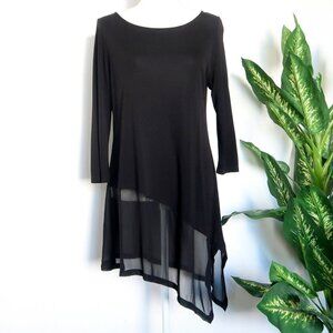 Eileen Fisher Black 100% Silk Boat Neck Semi Sheer Asymmetric Tunic Top Small